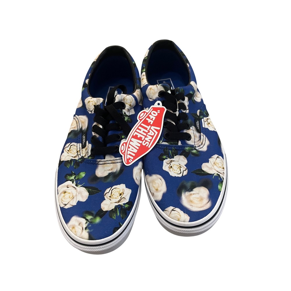 Vans Era Blue White Rose Floral Print Low Top Skate Shoes Mens
